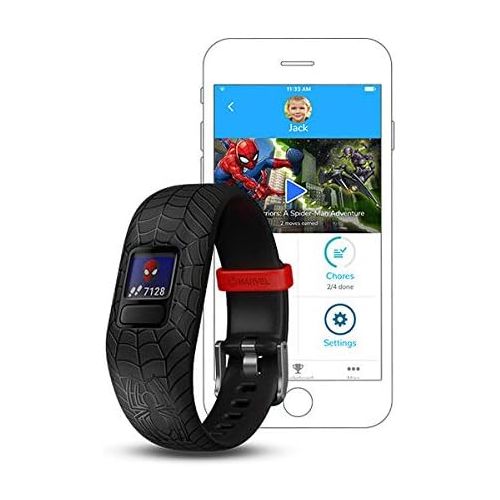 가민 Garmin vivofit Jr 2, Kids Fitness/Activity Tracker, 1-Year Battery Life, Adjustable Band, Marvel Spider-Man, Black