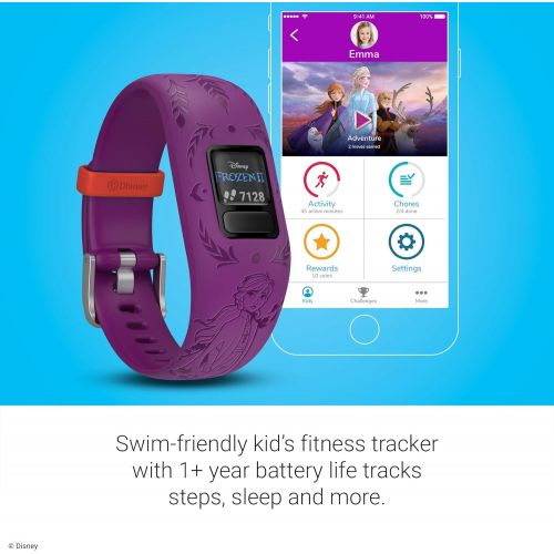 가민 Garmin vivofit Jr 2, Kids Fitness/Activity Tracker, 1-Year Battery Life, Adjustable Band, Disney Frozen 2, Anna, Purple