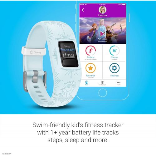 가민 Garmin vivofit Jr 2, Kids Fitness/Activity Tracker, 1-Year Battery Life, Adjustable Band, Disney Frozen 2, Elsa, Light Blue