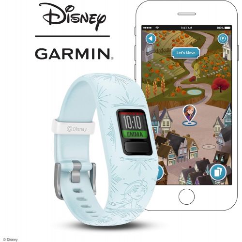 가민 Garmin vivofit Jr 2, Kids Fitness/Activity Tracker, 1-Year Battery Life, Adjustable Band, Disney Frozen 2, Elsa, Light Blue