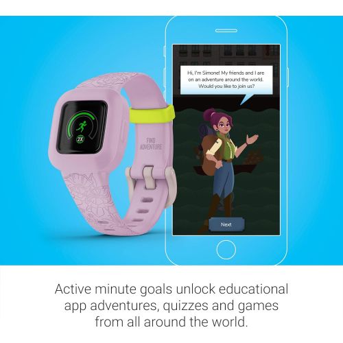 가민 [아마존베스트]Garmin vivofit jr. 3, Fitness Tracker for Kids, Includes Interactive App Experience, Swim-Friendly, Up To 1-year Battery Life, Lilac Floral