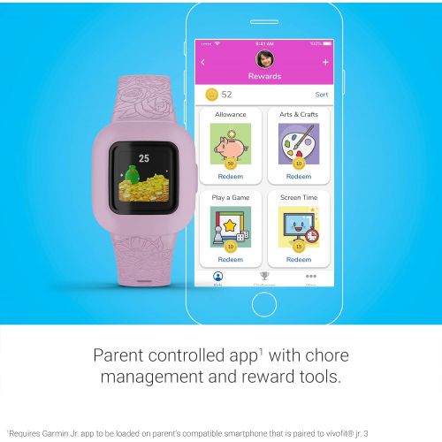 가민 [아마존베스트]Garmin vivofit jr. 3, Fitness Tracker for Kids, Includes Interactive App Experience, Swim-Friendly, Up To 1-year Battery Life, Lilac Floral
