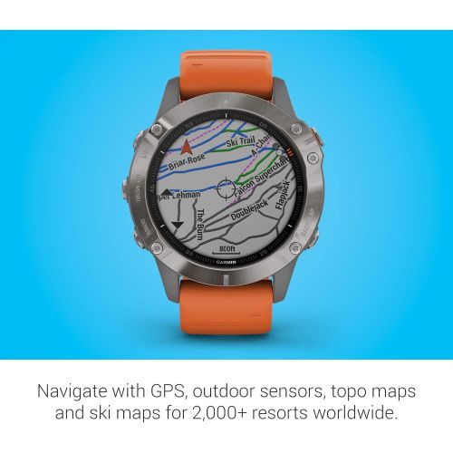 가민 [아마존베스트]Garmin fenix 6 Sapphire, Premium Multisport GPS Watch, Features Mapping, Music, Grade-Adjusted Pace Guidance and Pulse Ox Sensors, Titanium with Orange Band
