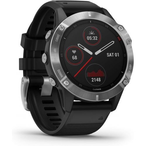 가민 [아마존베스트]Garmin fenix 6, Premium Multisport GPS Watch, Heat and Altitude Adjusted V02 Max, Pulse Ox Sensors and Training Load Focus, Silver with Black Band