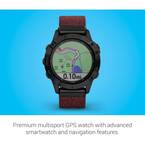 가민 [아마존베스트]Garmin fenix 6 Sapphire, Premium Multisport GPS Watch, Features Mapping, Music, Grade-Adjusted Pace Guidance and Pulse Ox Sensors, Black DLC with Heathered Red Nylon Band