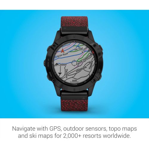 가민 [아마존베스트]Garmin fenix 6 Sapphire, Premium Multisport GPS Watch, Features Mapping, Music, Grade-Adjusted Pace Guidance and Pulse Ox Sensors, Black DLC with Heathered Red Nylon Band