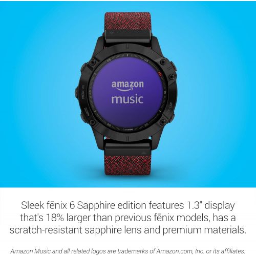 가민 [아마존베스트]Garmin fenix 6 Sapphire, Premium Multisport GPS Watch, Features Mapping, Music, Grade-Adjusted Pace Guidance and Pulse Ox Sensors, Black DLC with Heathered Red Nylon Band