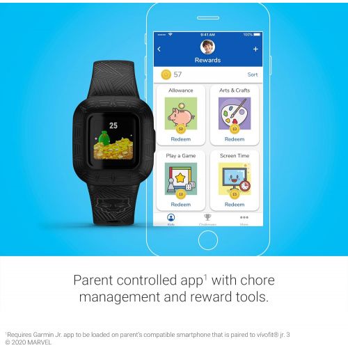 가민 Garmin vivofit jr. 3, Fitness Tracker for Kids, Swim-Friendly, Up To 1-year Battery Life, Marvel Black Panther