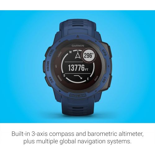 가민 Garmin Instinct Solar, Rugged Outdoor Smartwatch with Solar Charging Capabilities, Built-in Sports Apps and Health Monitoring, Dark Blue