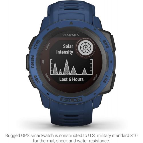 가민 Garmin Instinct Solar, Rugged Outdoor Smartwatch with Solar Charging Capabilities, Built-in Sports Apps and Health Monitoring, Dark Blue