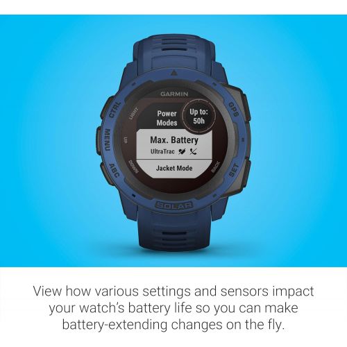 가민 Garmin Instinct Solar, Rugged Outdoor Smartwatch with Solar Charging Capabilities, Built-in Sports Apps and Health Monitoring, Dark Blue