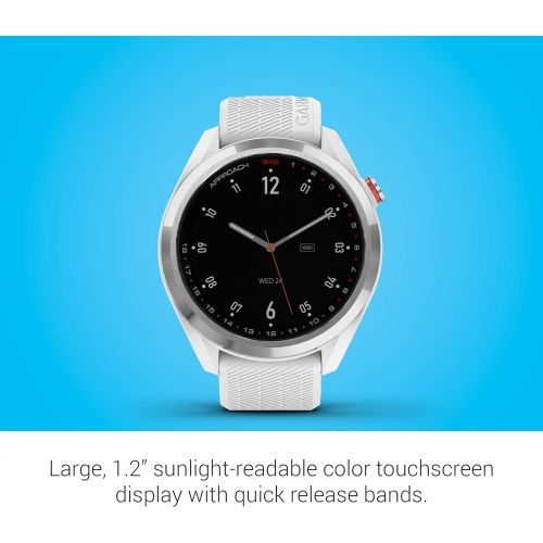 가민 Garmin Approach S42, GPS Golf Smartwatch, Lightweight with 1.2 Touchscreen, 42k+ Preloaded Courses, Silver Ceramic Bezel and White Silicone Band, 010-02572-11