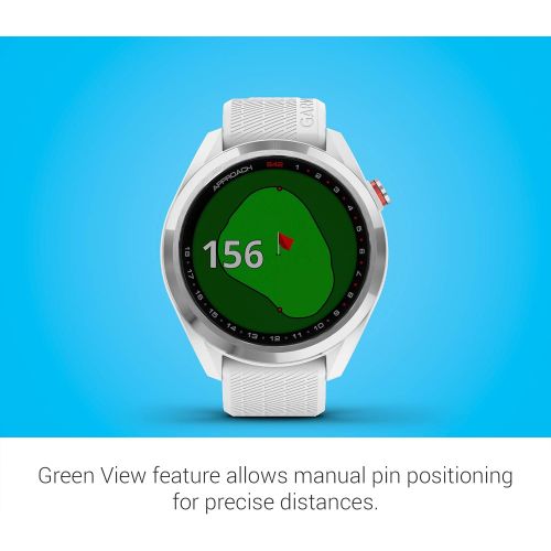 가민 Garmin Approach S42, GPS Golf Smartwatch, Lightweight with 1.2 Touchscreen, 42k+ Preloaded Courses, Silver Ceramic Bezel and White Silicone Band, 010-02572-11