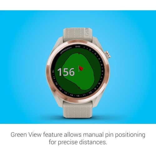 가민 Garmin Approach S42, GPS Golf Smartwatch, Lightweight with 1.2 Touchscreen, 42k+ Preloaded Courses, Rose Gold Ceramic Bezel and Tan Silicone Band, 010-02572-12