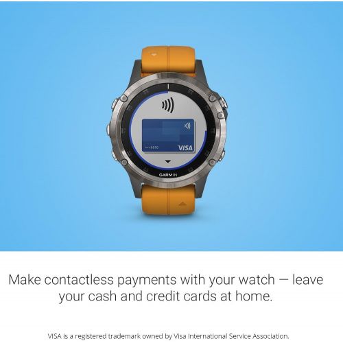 가민 Garmin fenix 5 Plus, Premium Multisport GPS Smartwatch, Features Color Topo Maps, Heart Rate Monitoring, Music and Contactless Payment, Titanium with Orange Band