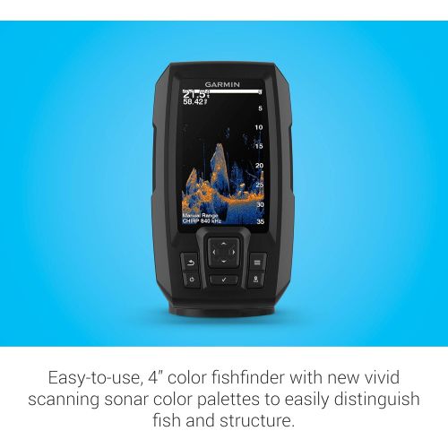 가민 Garmin Striker Vivid 4cv, Easy-to-Use 4-inch Color Fishfinder and Sonar Transducer, Vivid Scanning Sonar Color Palettes (010-02550-00)