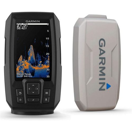 가민 Garmin Striker Vivid 4cv Bundle with Transducer and Protective Cover, 4-inch Color Fishfinder, Vivid Scanning Sonar Color Palettes 010-02550-00