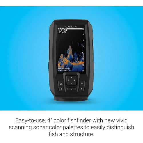 가민 Garmin Striker Vivid 4cv Bundle with Transducer and Protective Cover, 4-inch Color Fishfinder, Vivid Scanning Sonar Color Palettes 010-02550-00