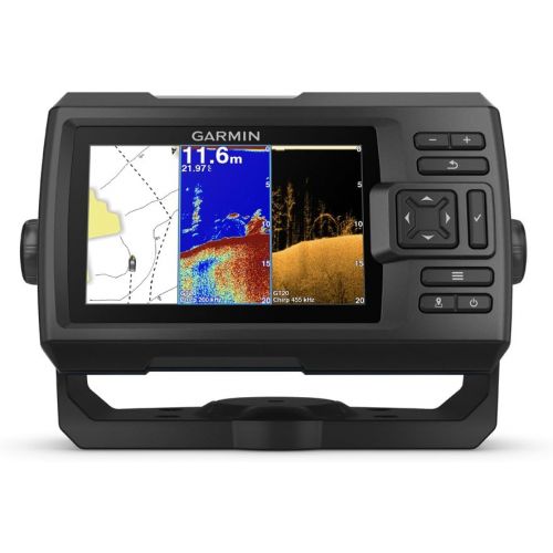 가민 Garmin Striker Plus 5cv with Transducer, 5 GPS Fishfinder with CHIRP Traditional and ClearVu Scanning Sonar Transducer and Built In Quickdraw Contours Mapping Software