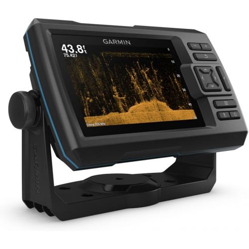 가민 Garmin Striker Plus 5cv with Transducer, 5 GPS Fishfinder with CHIRP Traditional and ClearVu Scanning Sonar Transducer and Built In Quickdraw Contours Mapping Software