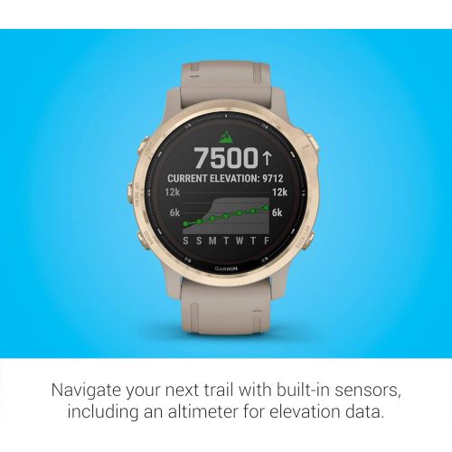 가민 [아마존베스트]Garmin fenix 6s Pro Solar, Smaller-Sized Solar-Powered Multisport GPS Watch, Advanced Training Features and Data, Light Gold with Tan Band