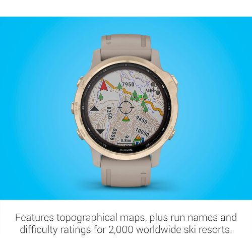 가민 [아마존베스트]Garmin fenix 6s Pro Solar, Smaller-Sized Solar-Powered Multisport GPS Watch, Advanced Training Features and Data, Light Gold with Tan Band