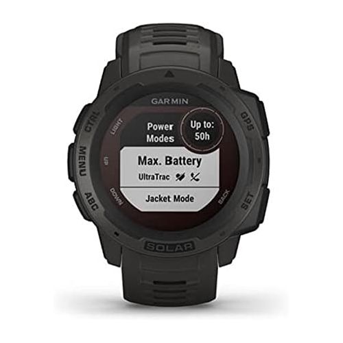 가민 Garmin Instinct Solar, Rugged Outdoor Smartwatch with Solar Charging Capabilities, Built-in Sports Apps and Health Monitoring, Graphite