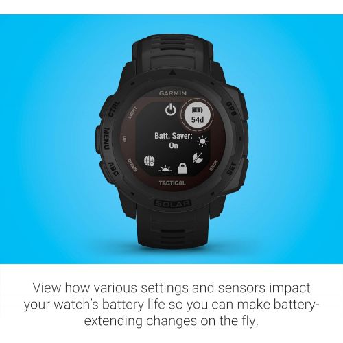 가민 Garmin Instinct Solar Tactical, Rugged Outdoor Smartwatch with Solar Charging Capabilities and Tactical Features, Built-in Sports Apps and Health Monitoring, Black