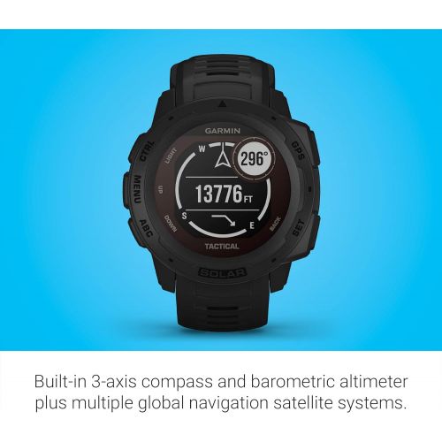 가민 Garmin Instinct Solar Tactical, Rugged Outdoor Smartwatch with Solar Charging Capabilities and Tactical Features, Built-in Sports Apps and Health Monitoring, Black