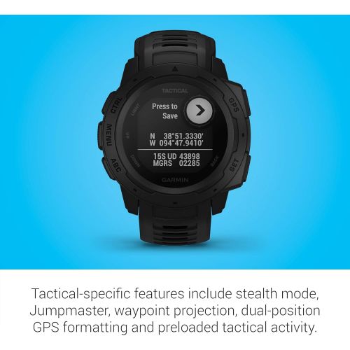 가민 Garmin Instinct Tactical, Rugged GPS Watch, Tactical Specific Features, Constructed to U.S. Military Standard 810G for Thermal, Shock and Water Resistance, Black