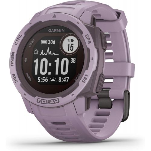 가민 Garmin Instinct Solar, Rugged Outdoor Smartwatch with Solar Charging Capabilities, Built-in Sports Apps and Health Monitoring, Orchid Purple