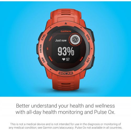 가민 Garmin Instinct Solar, Rugged Outdoor Smartwatch with Solar Charging Capabilities, Built-in Sports Apps and Health Monitoring, Flame Red