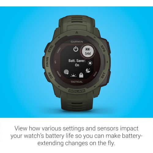 가민 Garmin Instinct Solar Tactical, Rugged Outdoor Smartwatch with Solar Charging Capabilities and Tactical Features, Built-in Sports Apps and Health Monitoring, Moss Green