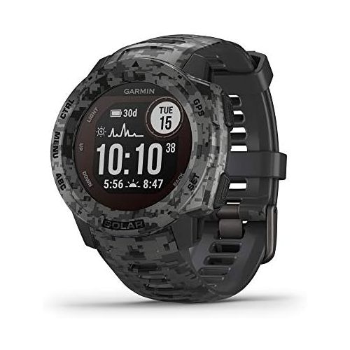 가민 Garmin Instinct Solar, Rugged Outdoor Smartwatch with Solar Charging Capabilities, Built-in Sports Apps and Health Monitoring, Graphite Camo