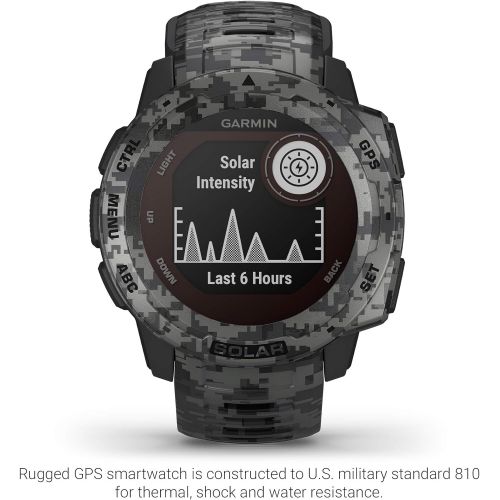 가민 Garmin Instinct Solar, Rugged Outdoor Smartwatch with Solar Charging Capabilities, Built-in Sports Apps and Health Monitoring, Graphite Camo