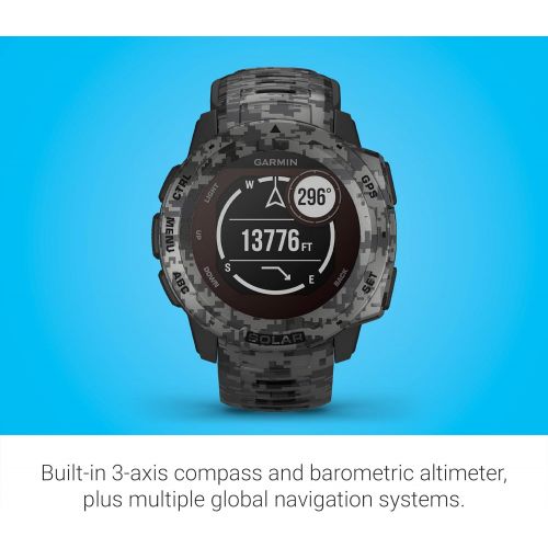 가민 Garmin Instinct Solar, Rugged Outdoor Smartwatch with Solar Charging Capabilities, Built-in Sports Apps and Health Monitoring, Graphite Camo