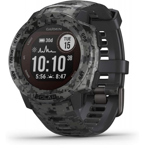 가민 Garmin Instinct Solar, Rugged Outdoor Smartwatch with Solar Charging Capabilities, Built-in Sports Apps and Health Monitoring, Graphite Camo