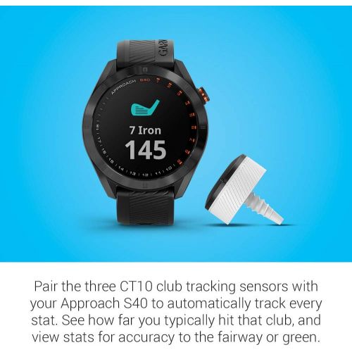 가민 Garmin Approach S40 Bundle, Stylish GPS Golf Smartwatch, Includes Three CT10 Club Trackers, Black