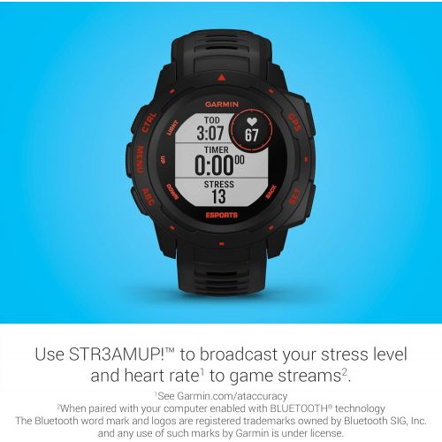 가민 Garmin Instinct Esports Edition, GPS Gaming Smartwatch with Esports Activity Profile, Broadcast Your Stress Level and Heart Rate to Game Streams via Str3AMUP!