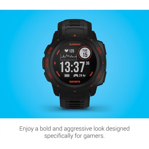 가민 Garmin Instinct Esports Edition, GPS Gaming Smartwatch with Esports Activity Profile, Broadcast Your Stress Level and Heart Rate to Game Streams via Str3AMUP!