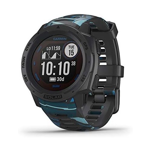 가민 Garmin Instinct Solar Surf, Rugged Outdoor Smartwatch with Solar Charging Capabilities, Tide Data and Dedicated Surfing Activity, Pipeline