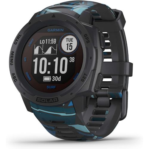 가민 Garmin Instinct Solar Surf, Rugged Outdoor Smartwatch with Solar Charging Capabilities, Tide Data and Dedicated Surfing Activity, Pipeline