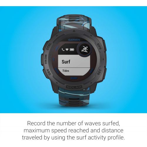 가민 Garmin Instinct Solar Surf, Rugged Outdoor Smartwatch with Solar Charging Capabilities, Tide Data and Dedicated Surfing Activity, Pipeline