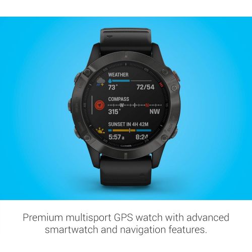 가민 Garmin fenix 6 Sapphire, Premium Multisport GPS Watch, Features Mapping, Music, Grade-Adjusted Pace Guidance and Pulse Ox Sensors, Carbon Gray DLC with Black Band