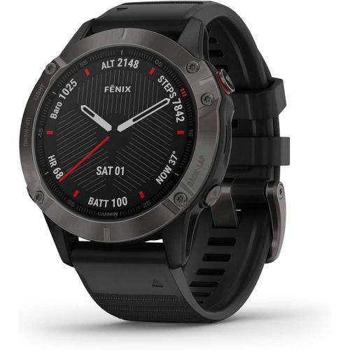 가민 Garmin fenix 6 Sapphire, Premium Multisport GPS Watch, Features Mapping, Music, Grade-Adjusted Pace Guidance and Pulse Ox Sensors, Carbon Gray DLC with Black Band