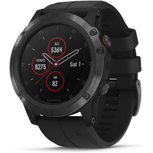 가민 Garmin fenix 5 Plus, Premium Multisport GPS Smartwatch, Features Color Topo Maps, Heart Rate Monitoring, Music and Contactless Payment, Black with Black Band