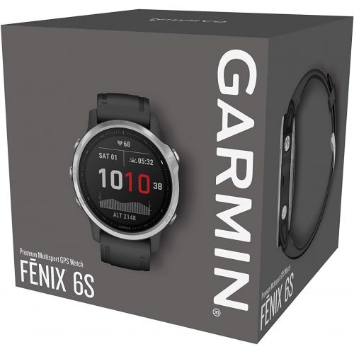 가민 Garmin fenix 6S, Premium Multisport GPS Watch, Smaller-Sized, Heat and Altitude Adjusted V02 Max, Pulse Ox Sensors and Training Load Focus, Silver with Black Band