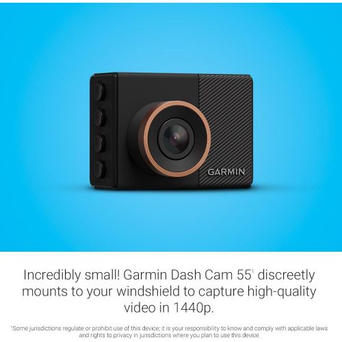 가민 Garmin Dash Cam 55, 1440p 2.0 LCD Screen, Extremely Small GPS-Enabled Dash Camera with Voice Control, Loop Recording, G-Sensor and Driver Alerts, Includes Memory Card