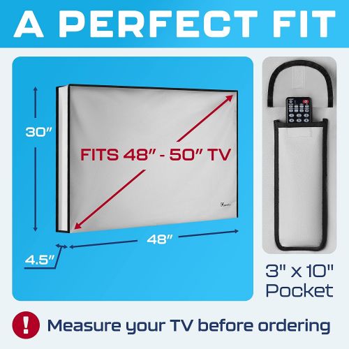  [아마존베스트]Garnetics Outdoor TV Cover 48, 49, 50 - Universal Weatherproof Protector for Flat Screen TVs - Fits Most TV Mounts and Stands - Grey