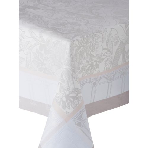  Garnier-Thiebaut Luxuriance Alouette Tablecloth, 69 x 69, Gray/Silver, High Thread Count, Green Sweet Treated